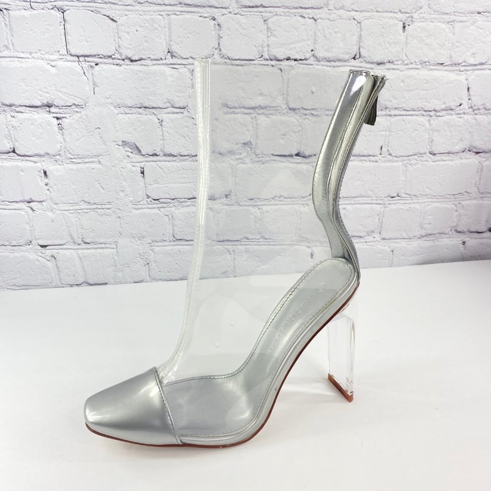 Wild Diva Renzo Transparent Clear Block Heel Boots
